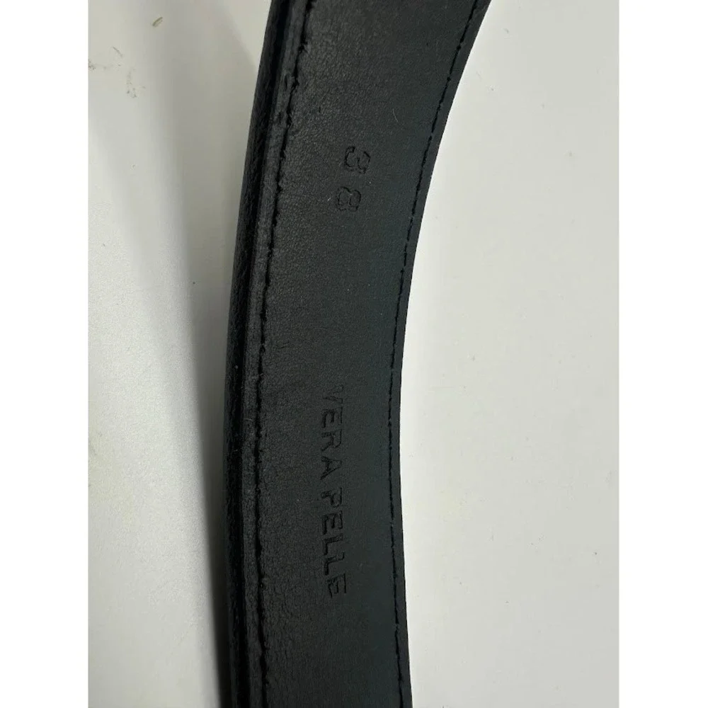 Versace Collection Mens Black Leather Belt Gunmetal Buckle Made in Italy Size 38